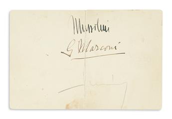 MARCONI, GUGLIELMO; AND BENITO MUSSOLINI. Two items, each Signed by both (Mussolini / G Marconi).